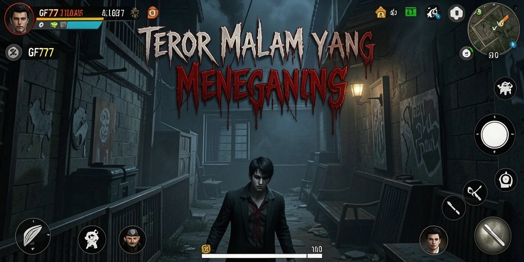 Screenshot gameplay GF777 menampilkan suasana horor yang mendebarkan.