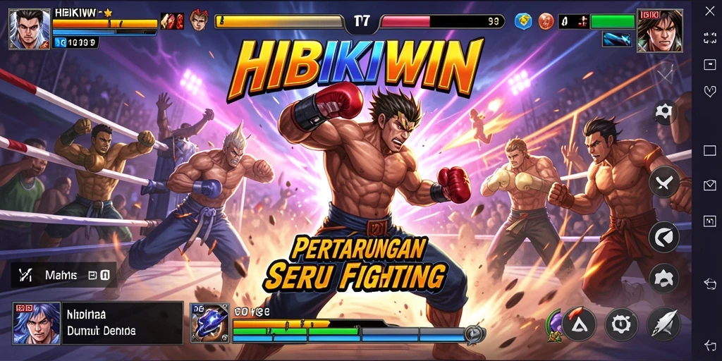 Tangkapan layar HIBIKIWIN menampilkan aksi pertarungan yang dinamis dan mendebarkan.