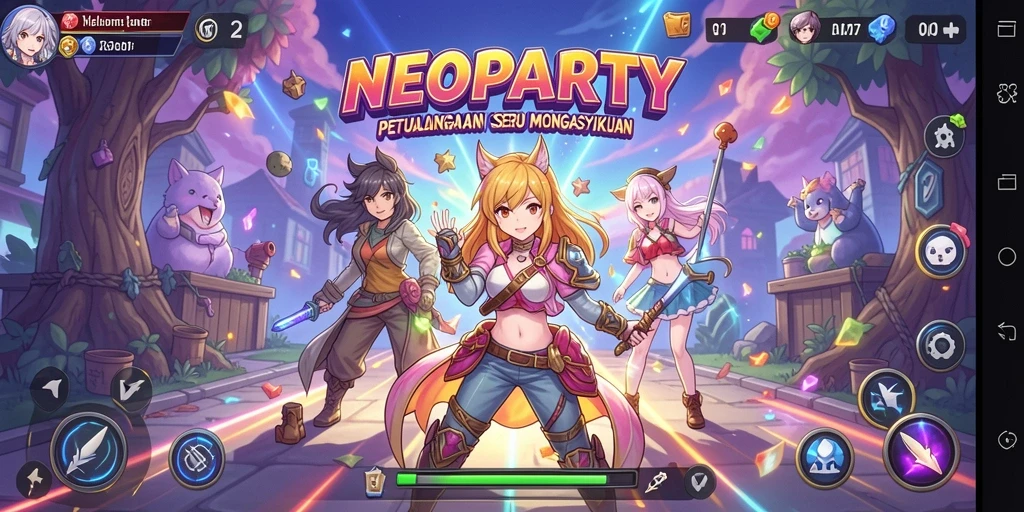 Tampilan permainan NEOPARTY dengan karakter Anime yang menarik.