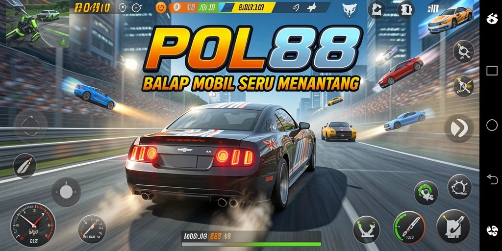 Screenshot POL88 menampilkan aksi balap mobil yang mendebarkan.