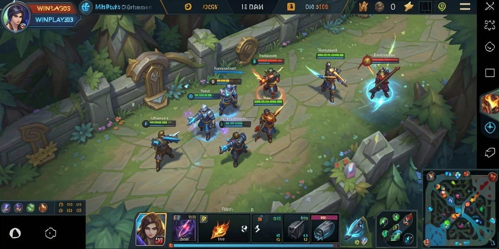 Screenshot utama WINPLAY303 menampilkan aksi gameplay seru dalam pertarungan MOBA.